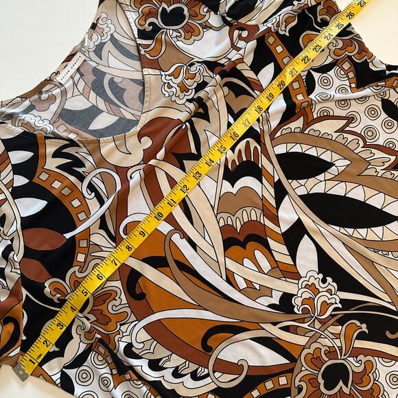 Susan Graver Liquid Knit Tunic Womens Size 2X Brown Abstract Geo Paisley Top - Picture 6 of 7